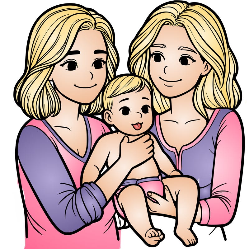two realistic women holding one baby together