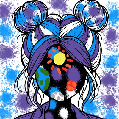 realistic girl with buns on the top of her hair