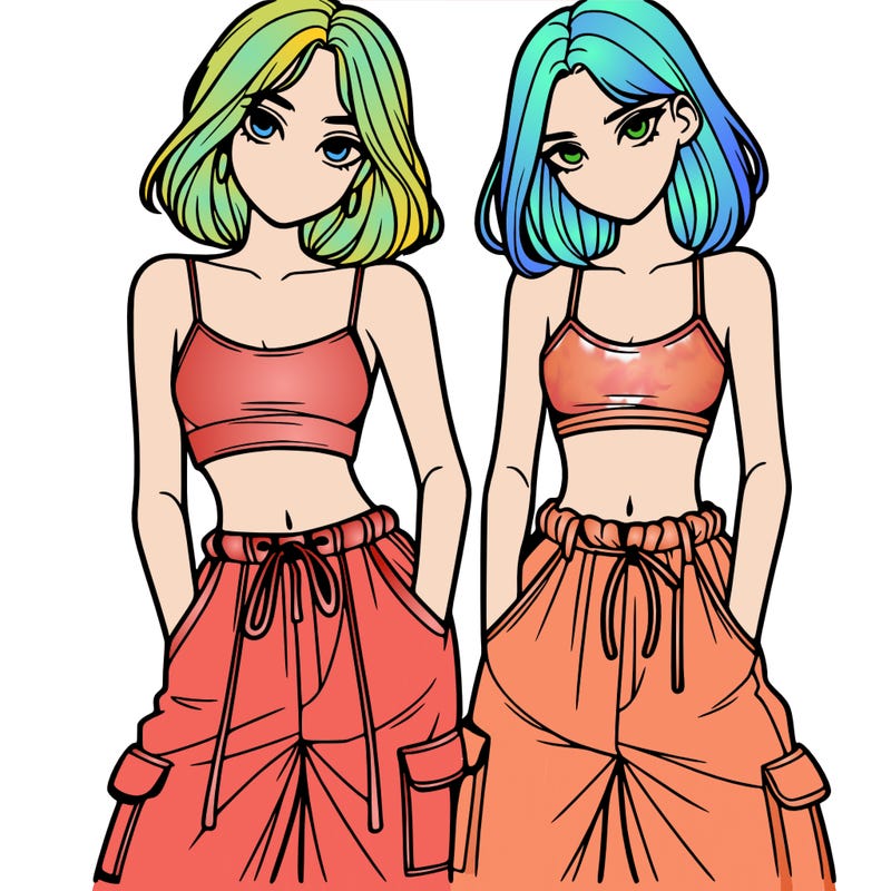 two girls with crop top with baggy pants