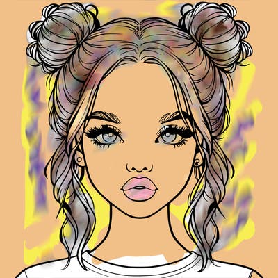 realistic girl with two buns in hair and lips