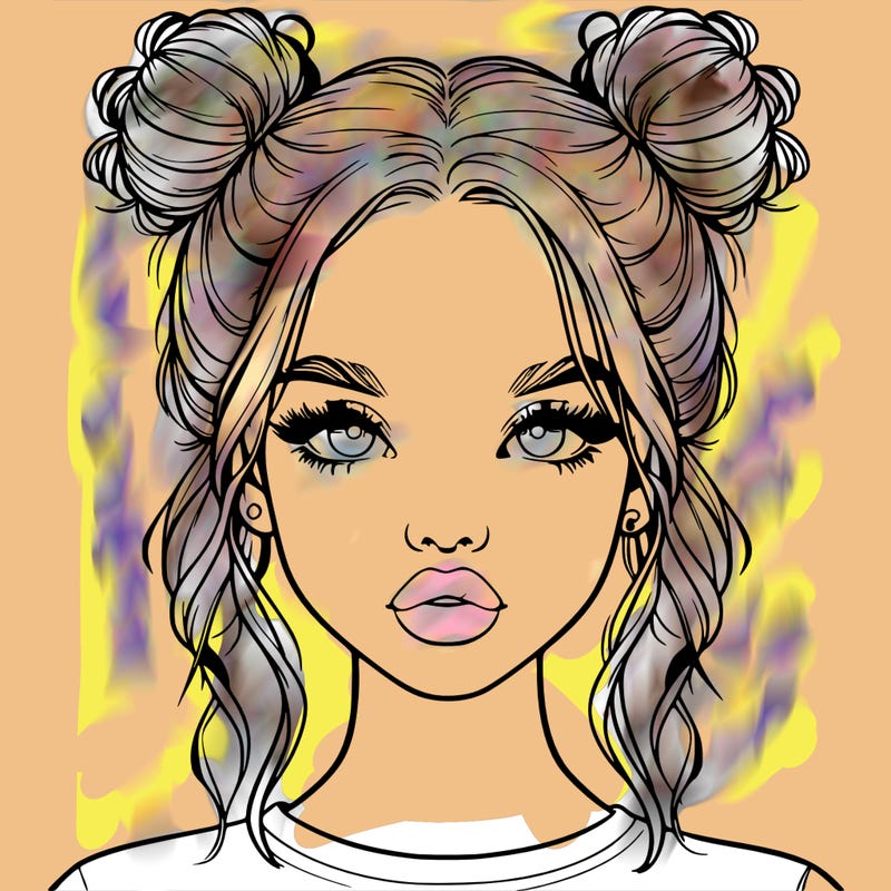 realistic girl with two buns in hair and lips