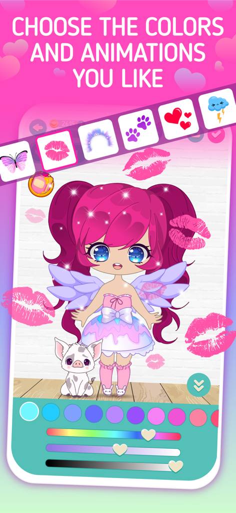 Chibi Doll Maker Dress Up Game - Customizing a chibi doll with wings and a pet pig in the Glamora dress up game