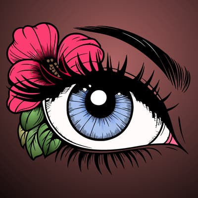 realistic eye with flower