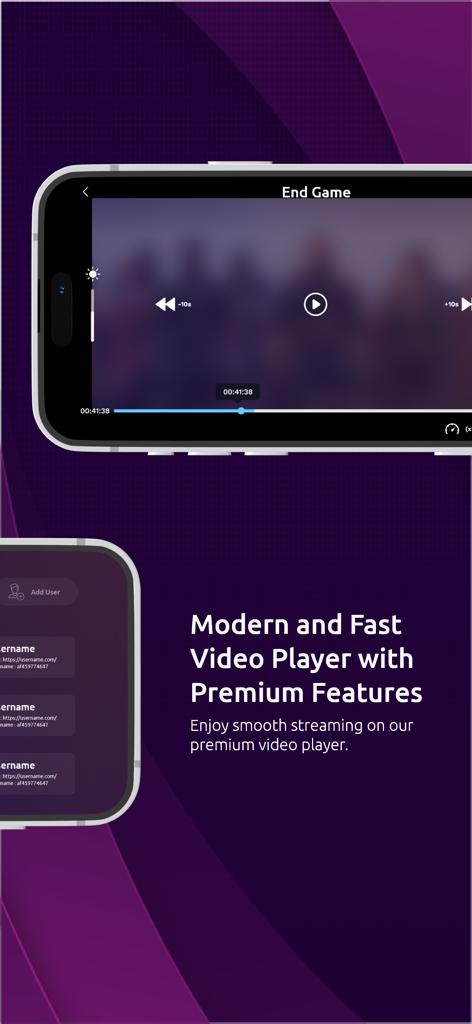 A landscape view of the modern video player interface in the VU IPTV Player app.