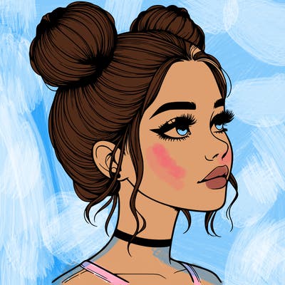 realistic girl with buns on the top of her head