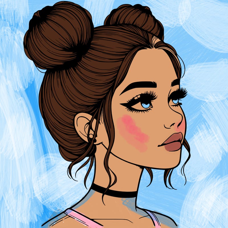 realistic girl with buns on the top of her head