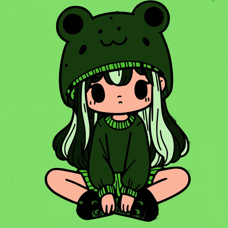 a girl wearing a frog hat and some frog socks