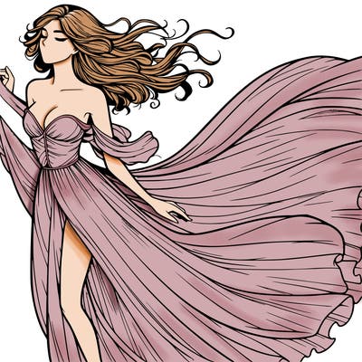 realistic woman in dress flowing the the wind
