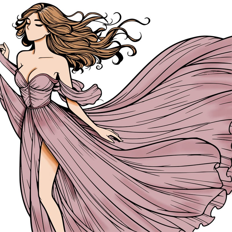 realistic woman in dress flowing the the wind
