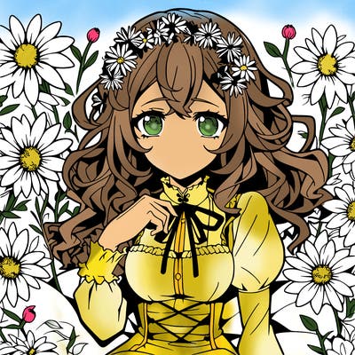 anime girl surrounded by flowers