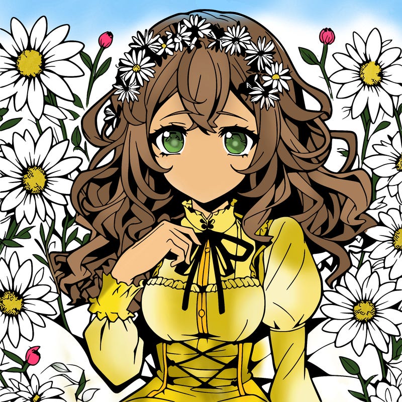 anime girl surrounded by flowers