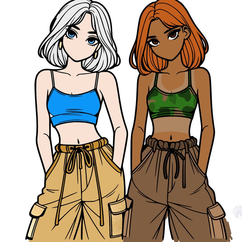 two girls with crop top with baggy pants