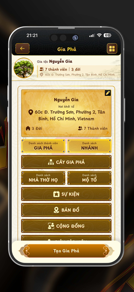 Xhero - Xheroアプリのインターフェース。家族の系譜と伝統的な記録を管理するためのものです