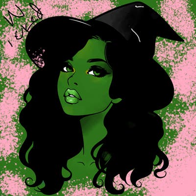 realistic witch girl with wavy hair and lips