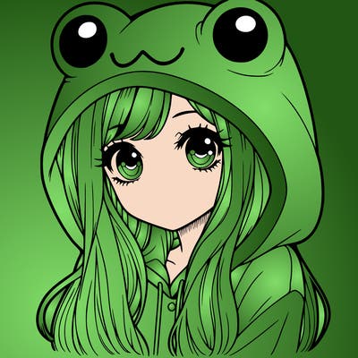 a pretty girl wearing a frog hoodie portrait with long hair