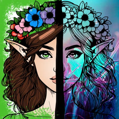 realistic female elf with flower crown