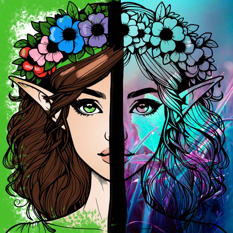 realistic female elf with flower crown