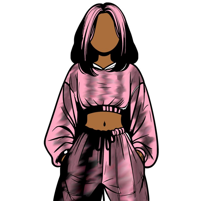 realistic girl faceless with baggy pants and a crop top