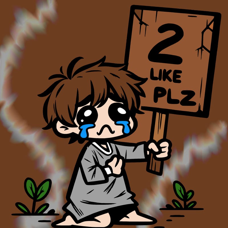 small poor toddler crying with sign that says 2 like plz