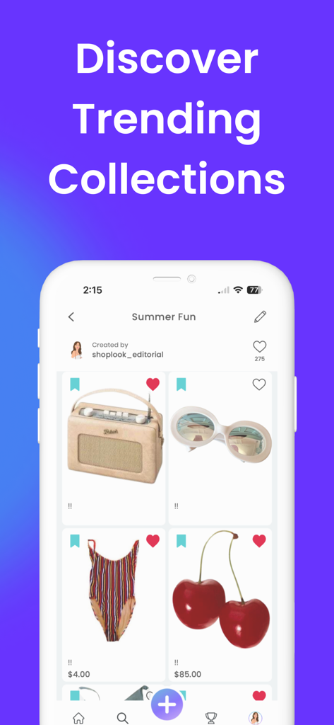 Tela do aplicativo ShopLook exibindo coleções em alta e inspiração de moda de verão