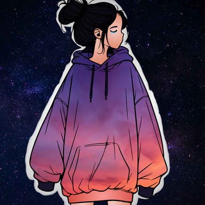 realistic girl with a oversized sweatshirt on and a bun