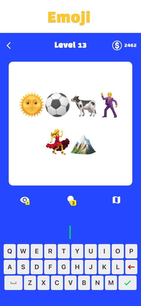 Livello Sfida Emoji dell'app World Quiz che mostra una serie di emoji come indizi per indovinare un paese