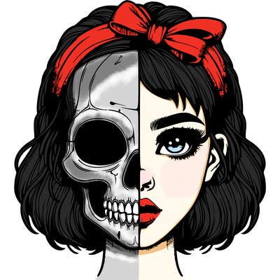 realistic girl with half skull mask