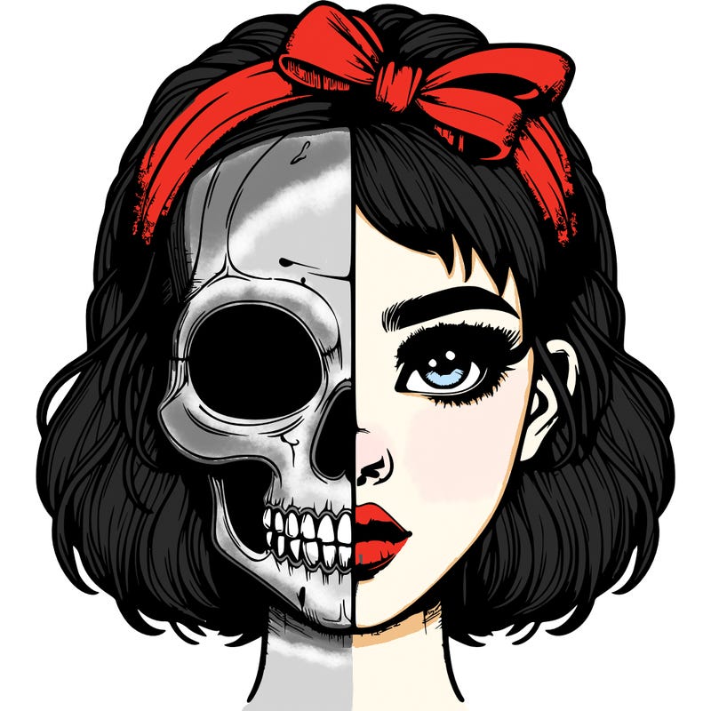realistic girl with half skull mask