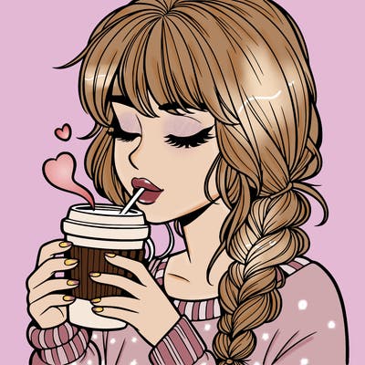 realistic girl drinking coffee