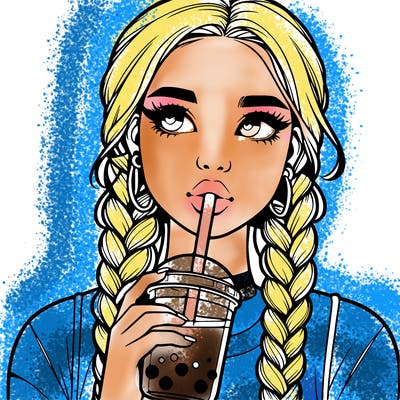 realistic girl with braided hair drinking boba