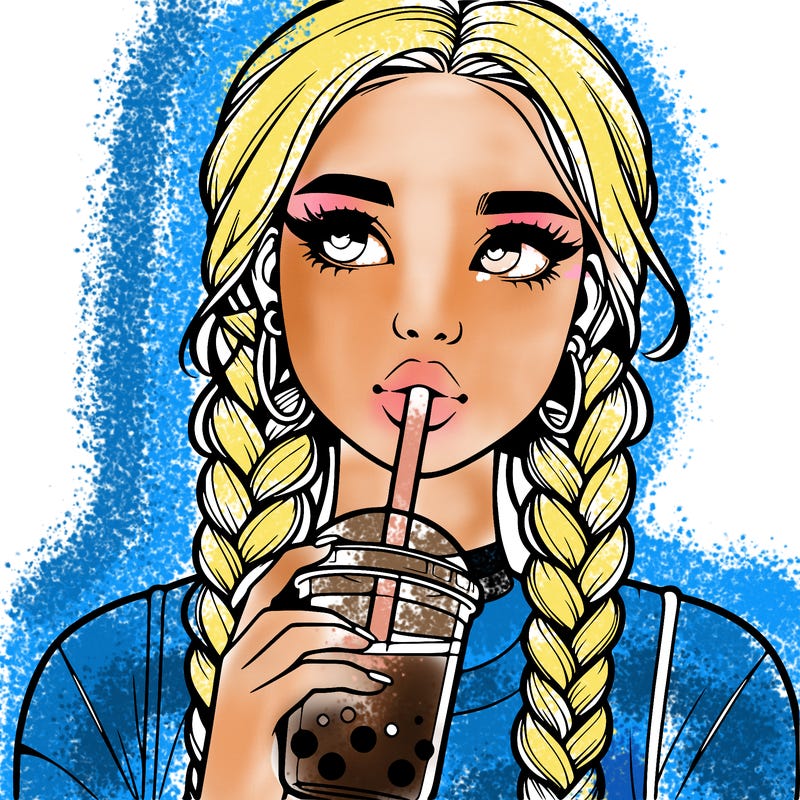 realistic girl with braided hair drinking boba