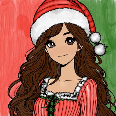 christmas girl with a santa hat realistic