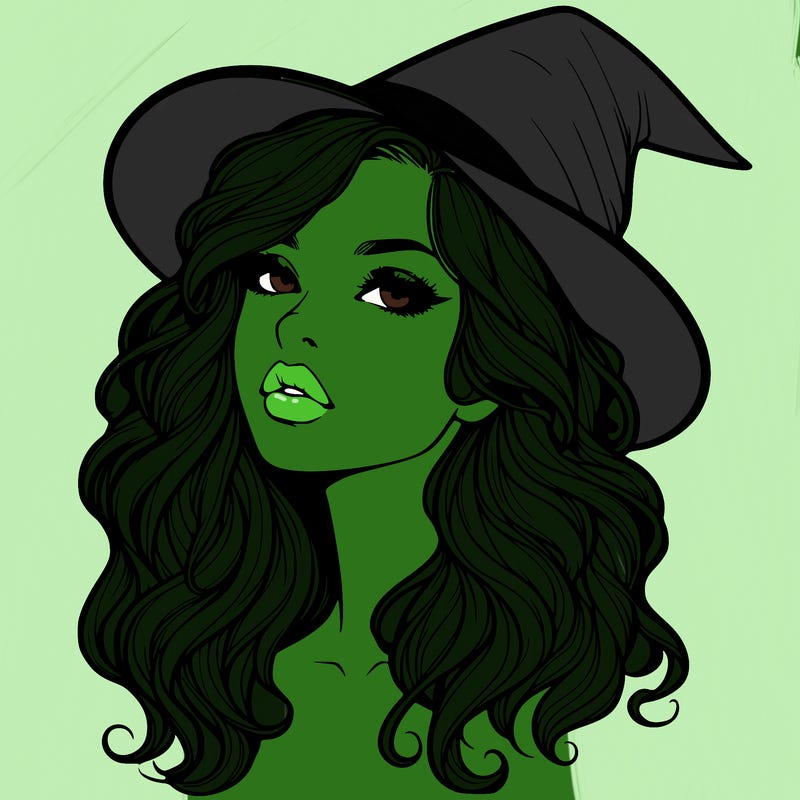 realistic witch girl with wavy hair and lips