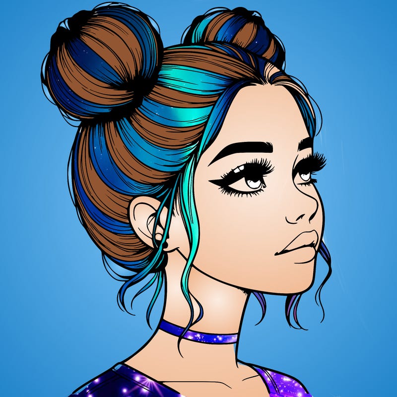 realistic girl with buns on the top of her head