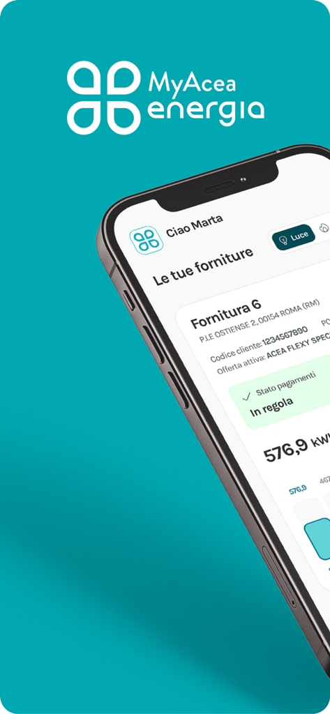 MyAcea Energia - MyAcea Energia app dashboard on a smartphone showing utility details and consumption data