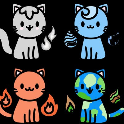 4 cats that represent different elements