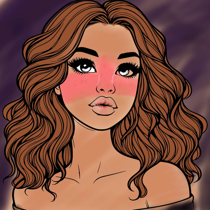 realistic girl with wavy hair and lips