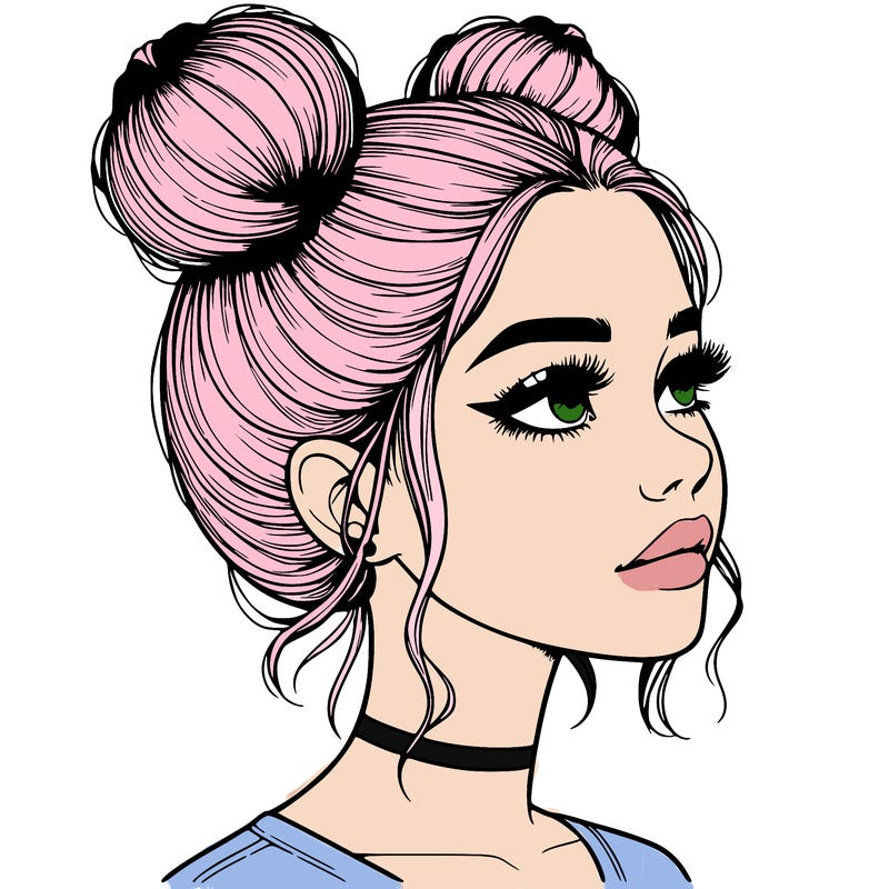 realistic girl with buns on the top of her head