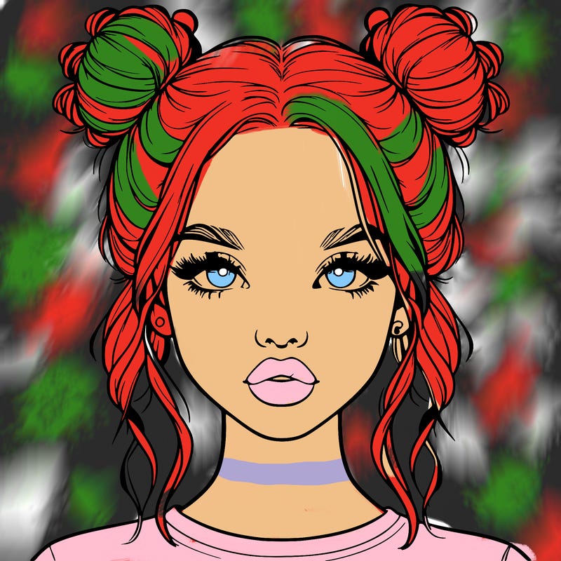 realistic girl with two buns in hair and lips