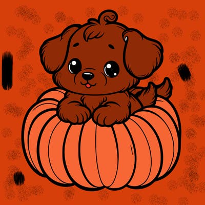 cute little puppy in a pumpkin