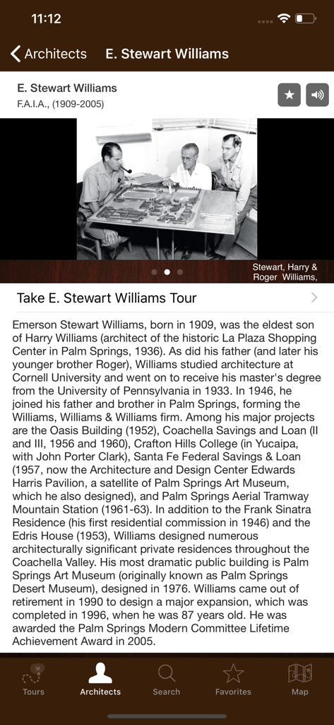 Architect E. Stewart Williams profile with biography and historical photo.