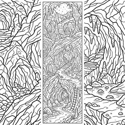 Embark on a subterranean journey with this unique desert cave bookmark coloring page, featuring stunning geological formations. Its tall, narrow design makes it a perfect creative escape for any book lover.