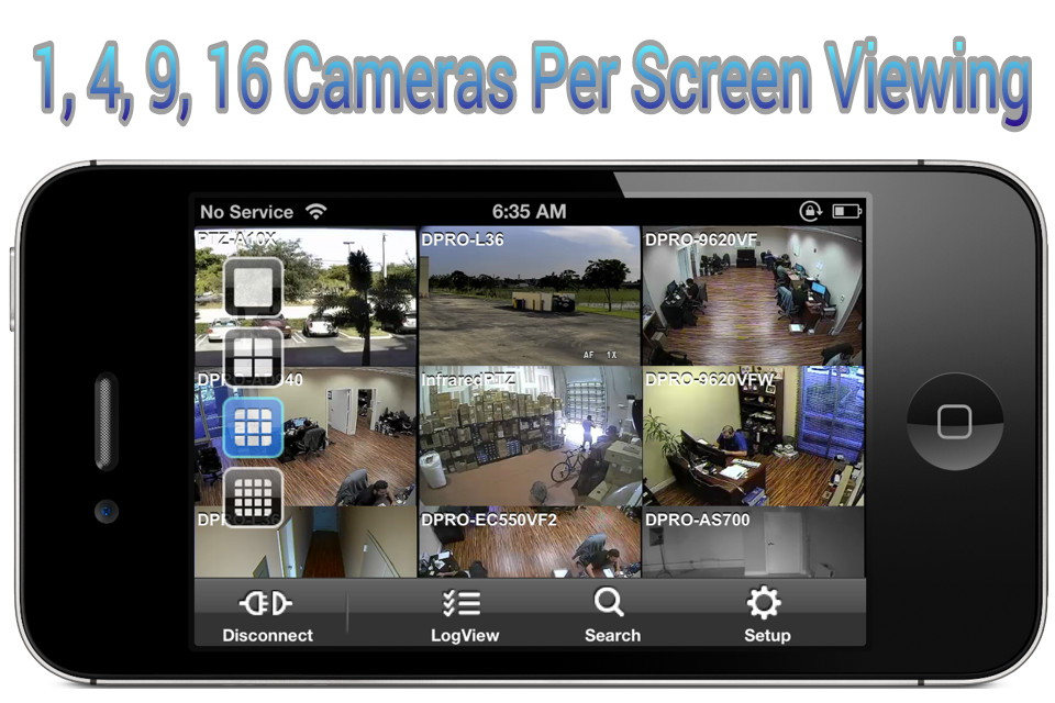 iDVR-PRO Viewer: Live CCTV Camera View and Playback - iDVR-PRO Viewer app displaying a 9-camera CCTV security grid on an iPhone screen