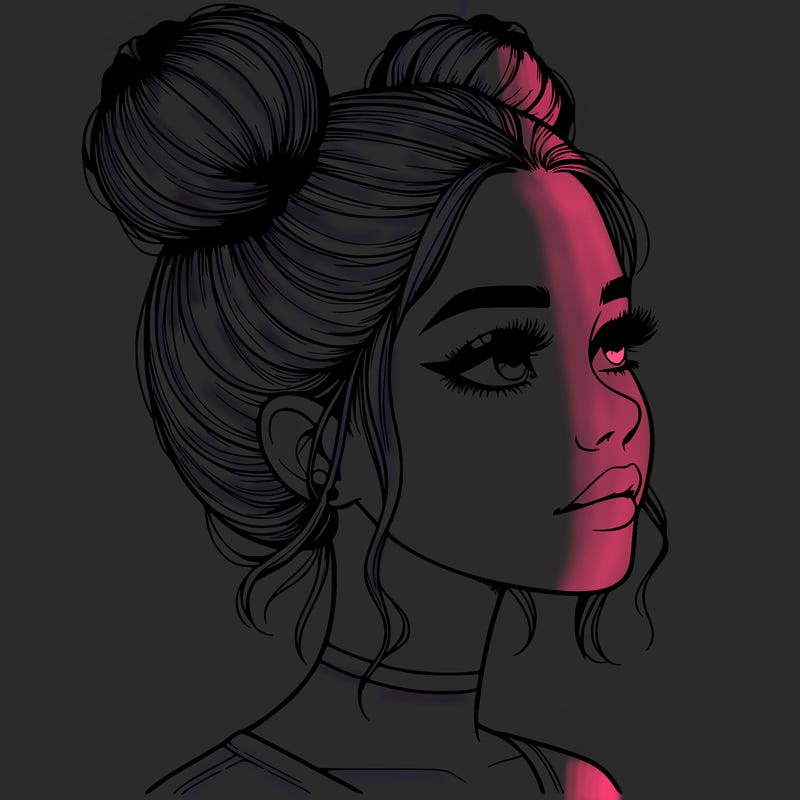 realistic girl with buns on the top of her head