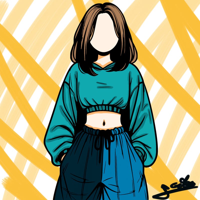 realistic girl faceless with baggy pants and a crop top