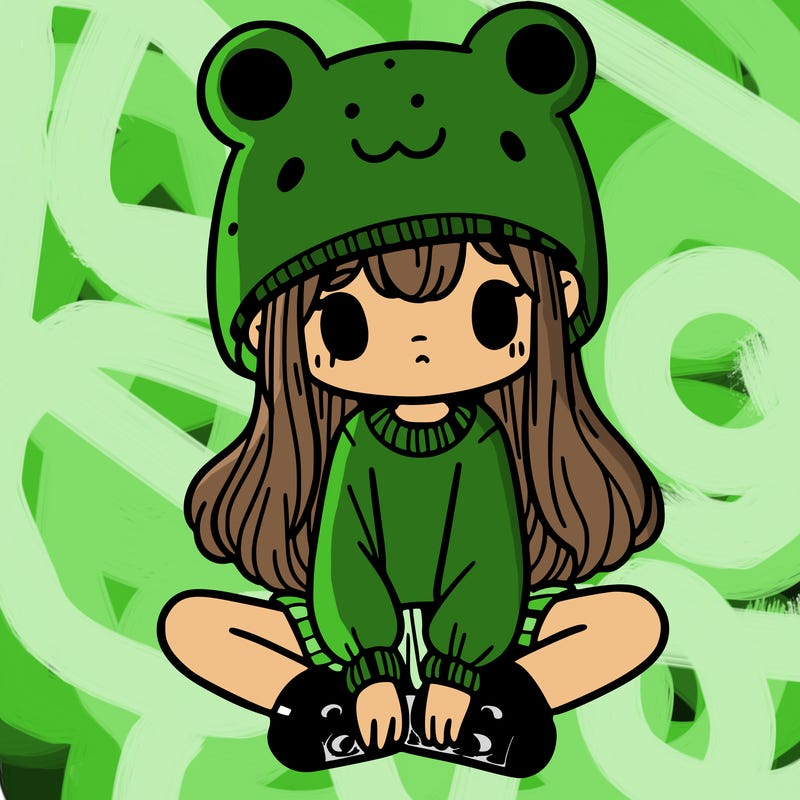 a girl wearing a frog hat and some frog socks