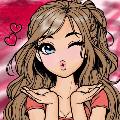 realistic girl winking and blowing a kiss while making heart hands