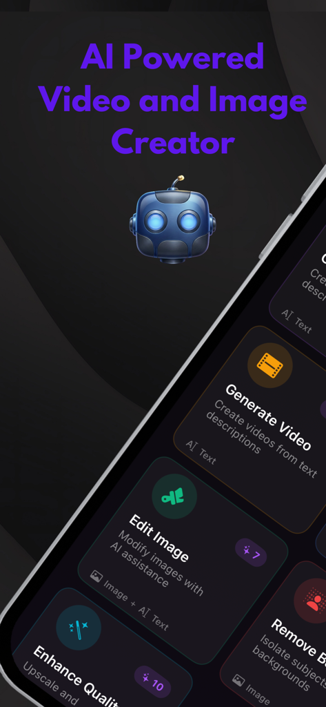 Interface of the Clippi app showing AI video and image creation tools