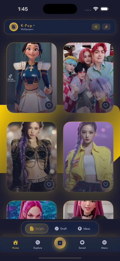 K-Pop wallpapers - Mobile app home screen displaying a gallery of high quality K-Pop idol wallpapers.