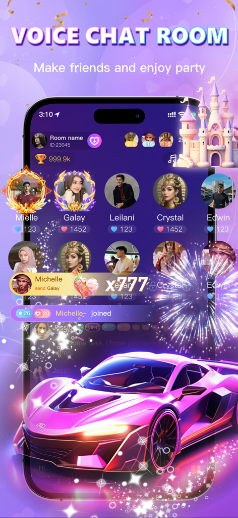 HATI: NGL, Chat, Voice Party - Hati app voice chat room screen showing user profiles and interactive social features